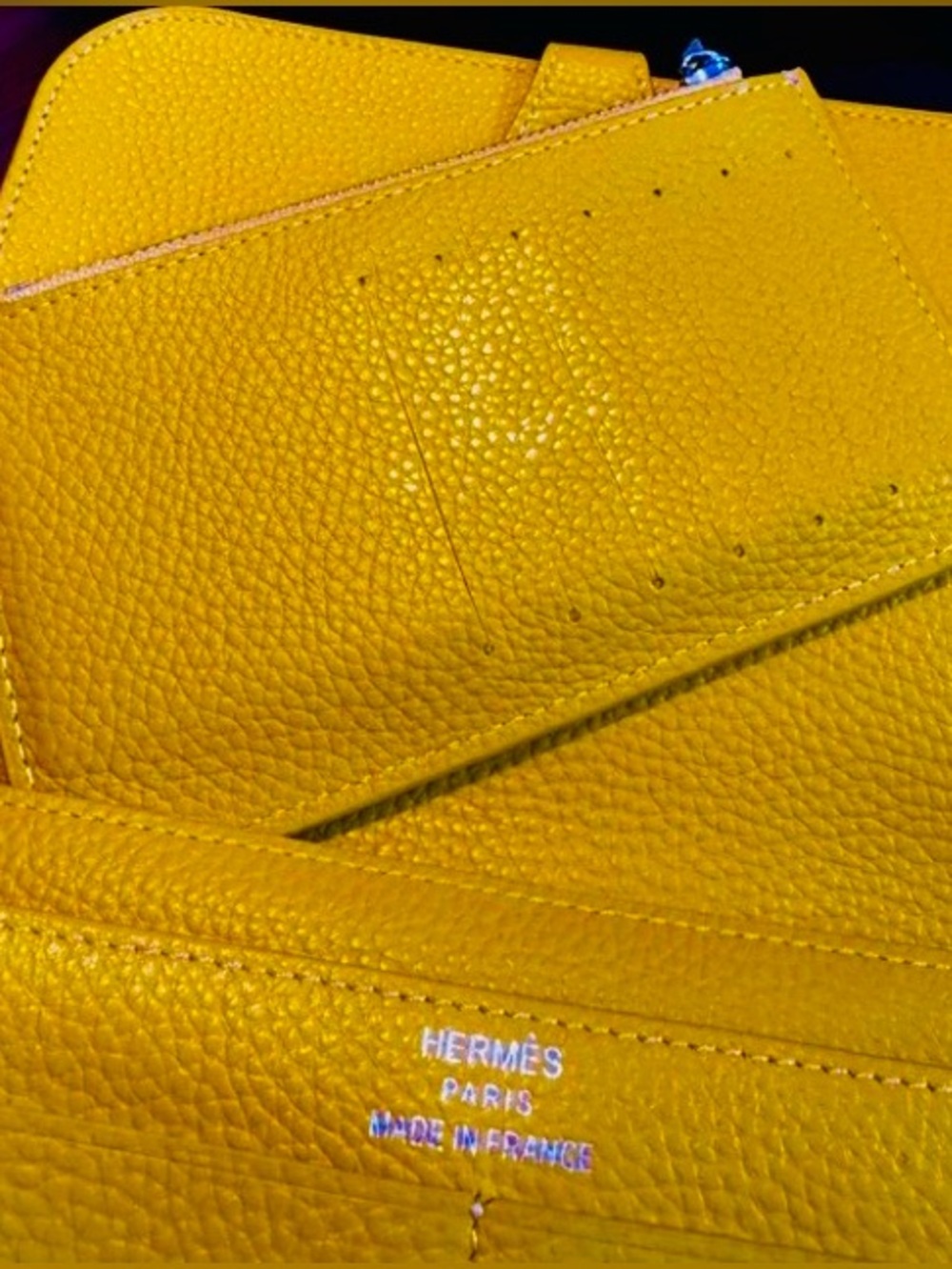 Hermes Yellow Pebbled Leather Wallet with Silver Snap. - Picture 4 of 4